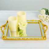 Metallic Gold/Mint Green Resin Decorative Vanity Serving Tray, Rectangle Mirrored Tray