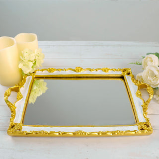 The Perfect Gift: Metallic Gold/White Resin Decorative Vanity Serving Tray