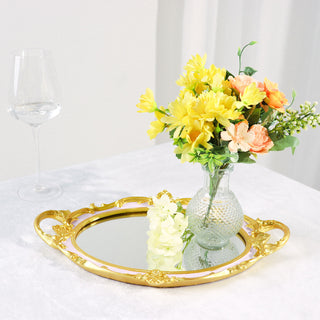 Add Elegance to Your Décor with the Metallic Gold/Pink Oval Resin Decorative Vanity Serving Tray