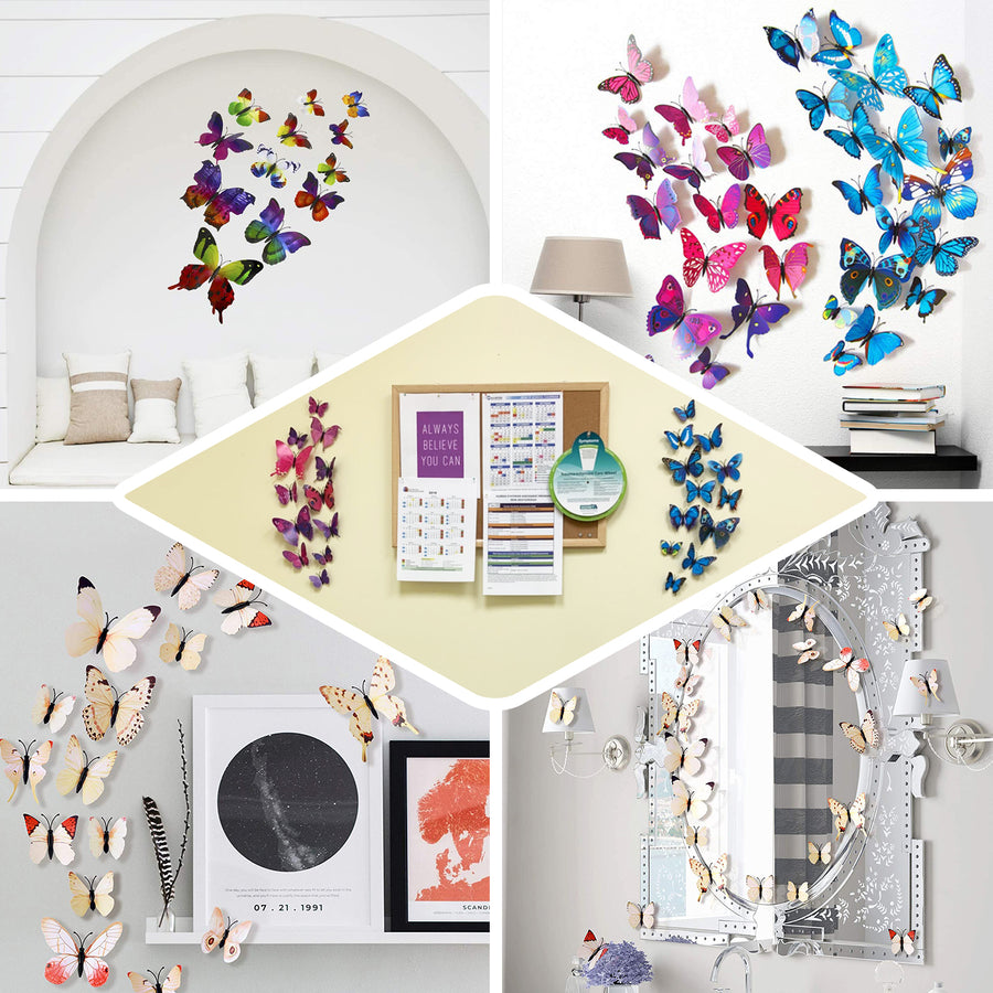 12 Pack | 3D Butterfly Wall Decals, DIY Stickers Decor - Yellow Collection