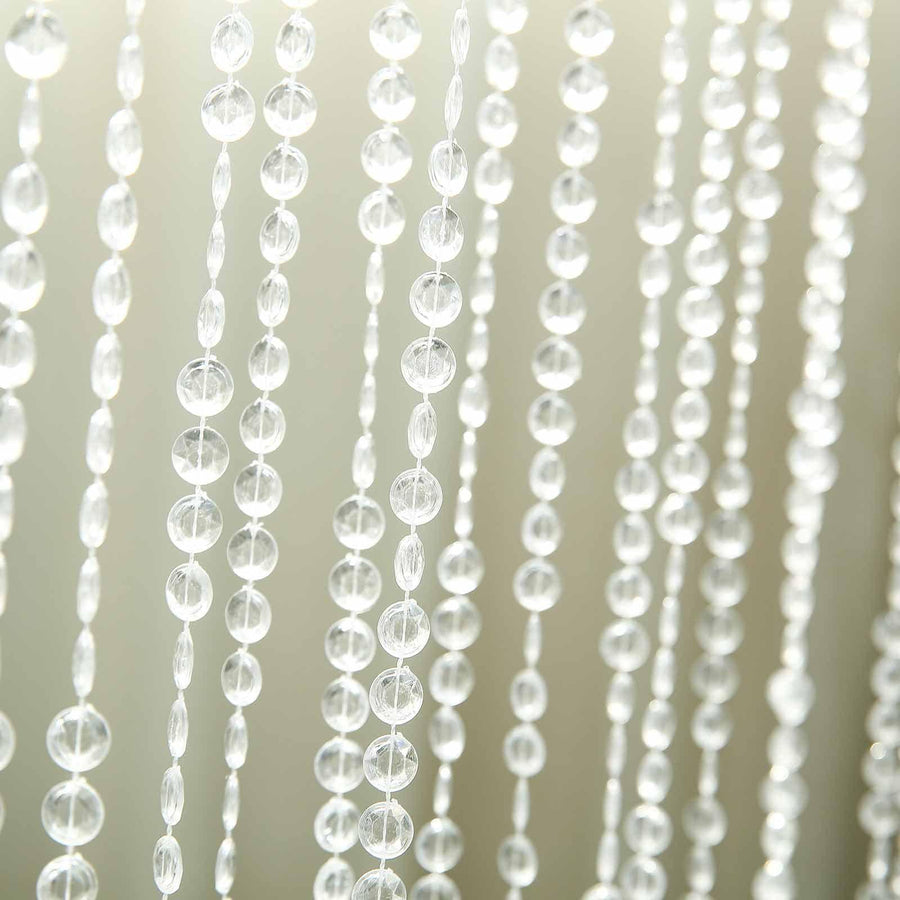 8ft Crystal Diamond Beaded Curtain with Plastic Rod and Adjustable Hooks