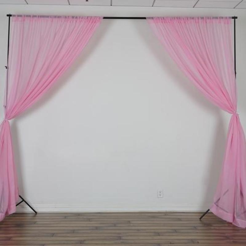 Pink Fire Retardant Sheer Organza Premium Curtain Panel Backdrops With Rod Pockets - 10ftx10ft