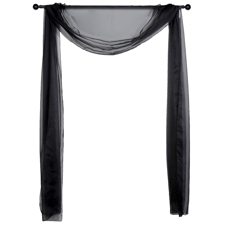 18ft | Black Wedding Arch Drapery Fabric Window Scarf Valance, Sheer Organza Linen