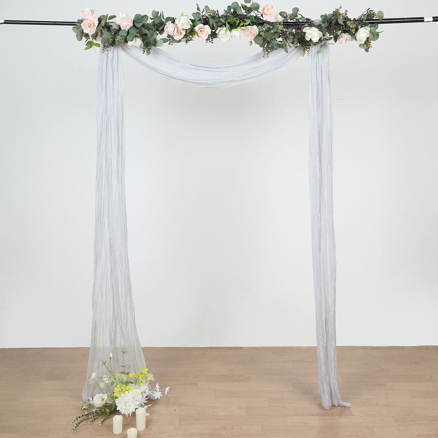 20ft Silver Gauze Cheesecloth Fabric Wedding Arch Drapery, Window Scarf Valance, Boho Decor