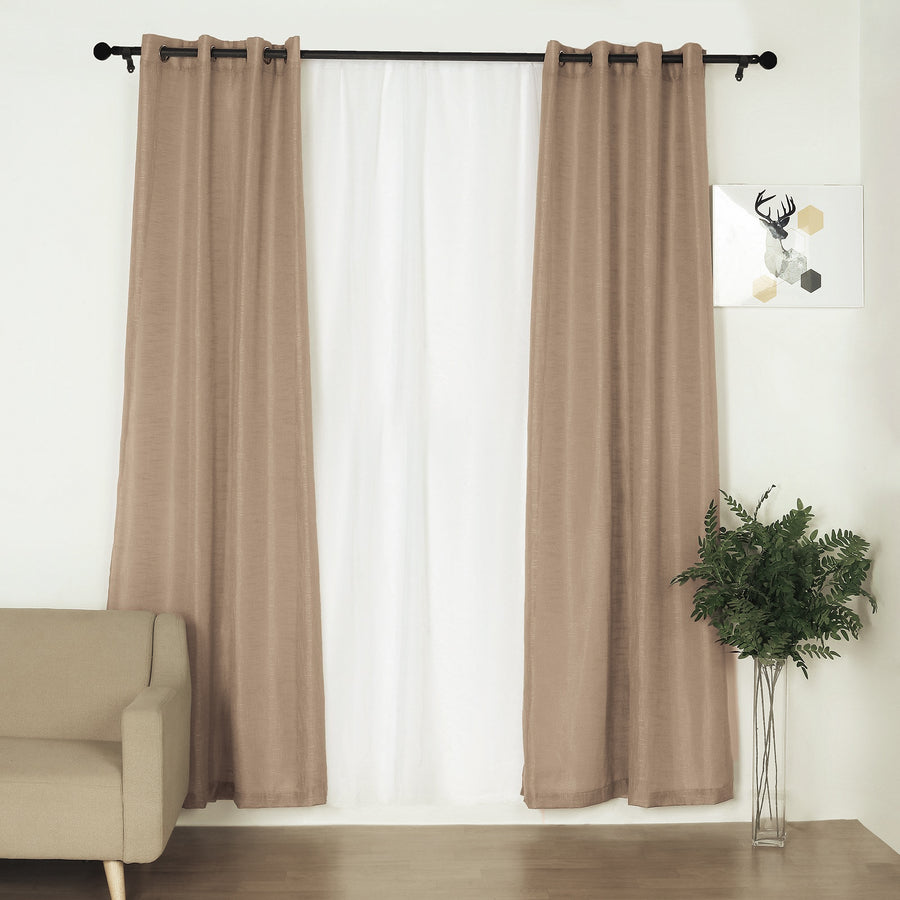 Handmade Taupe Faux Linen Curtains 52inch x 108inch Curtain Panels With Chrome Grommets