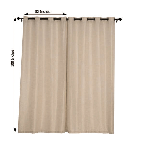 2 Pack | Handmade Beige Faux Linen Curtains 52inch x 108inch Curtain Panels With Chrome Grommets