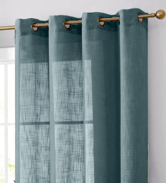 2 Pack | Handmade Blue Faux Linen Curtains 52x84inch Curtain Panels With Chrome Grommets