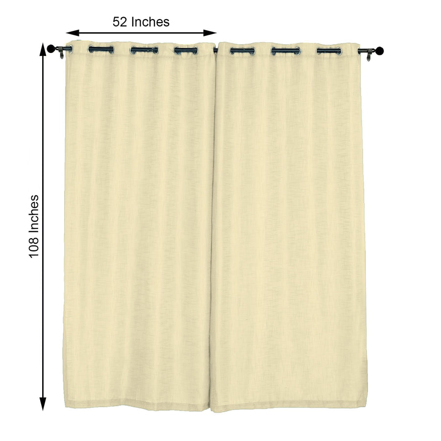 2 Pack | Handmade Ivory Faux Linen Curtains 52inch x 108inch Curtain Panels With Chrome Grommets