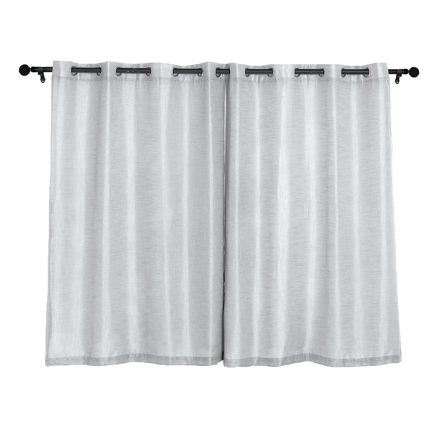 2 Pack | Handmade Silver Faux Linen Curtains 52x64inch Curtain Panels With Chrome Grommets