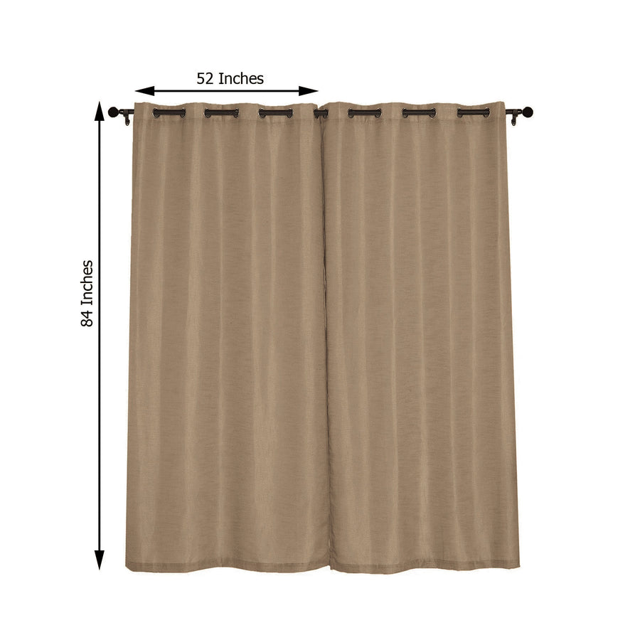2 Pack | Handmade Taupe Faux Linen Curtains 52x84inch Curtain Panels With Chrome Grommets