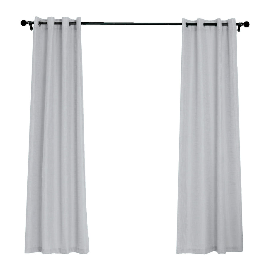  Silver Faux Linen Curtains, Semi Sheer Curtain Panels with Chrome Grommet