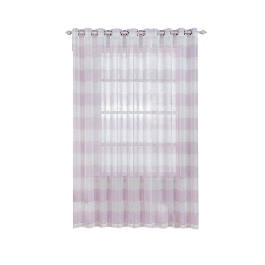 2 Pack | White/Lavender Lilac Cabana Print Faux Linen Curtain Panels