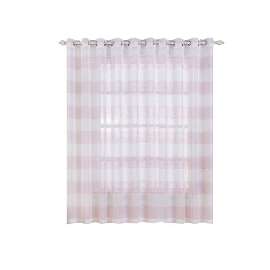 2 Pack | White/Blush Cabana Print Faux Linen Curtain Panels With Chrome Grommet 52x84inch
