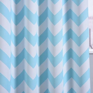Elevate Your Space with White/Baby Blue Chevron Design Thermal Blackout Curtains
