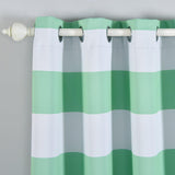 White/Mint Cabana Stripe Thermal Blackout Curtains With Chrome Grommet Window Treatment Panels