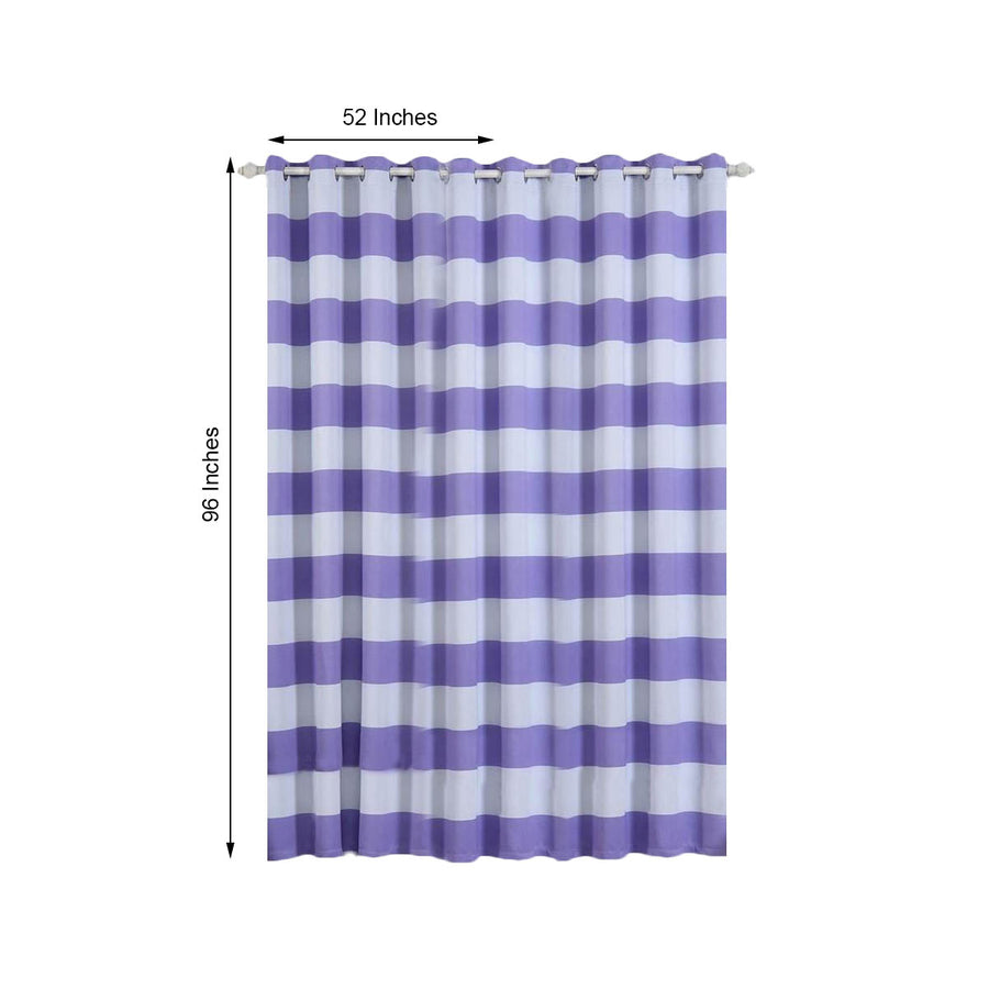 2 Pack | White/Lavender Lilac Cabana Stripe Thermal Blackout Curtains