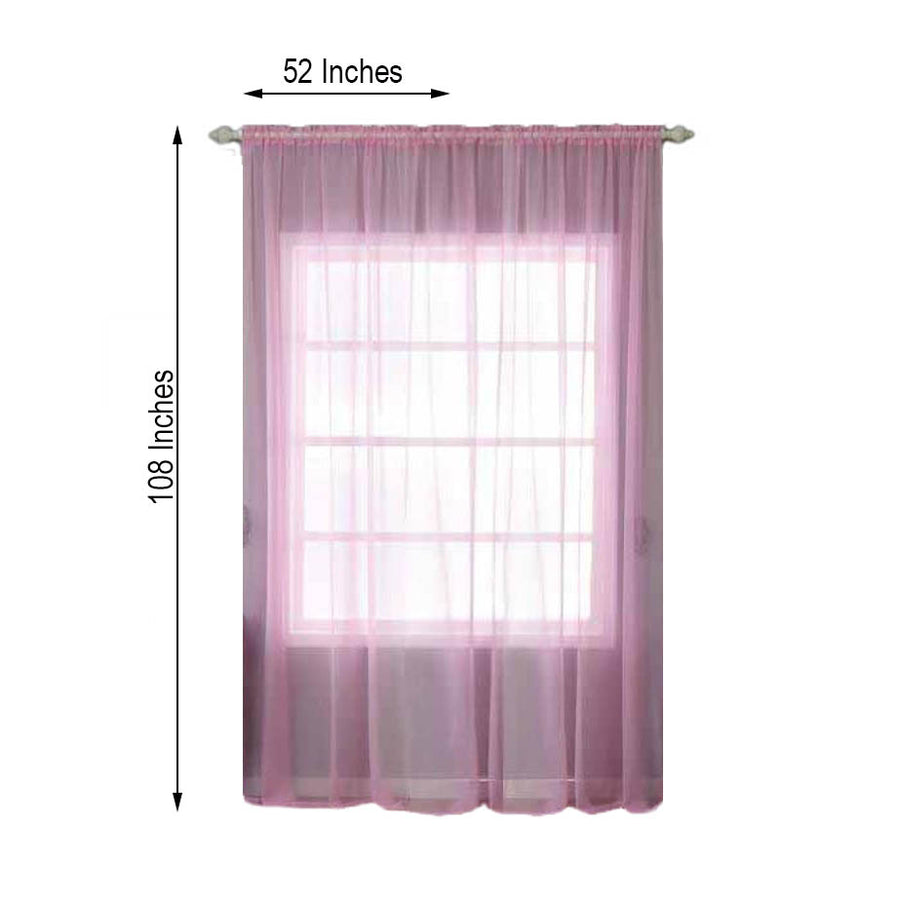 2 Pack | Pink Sheer Organza Curtains With Rod Pocket Window Treatment Panels - 52x108inch