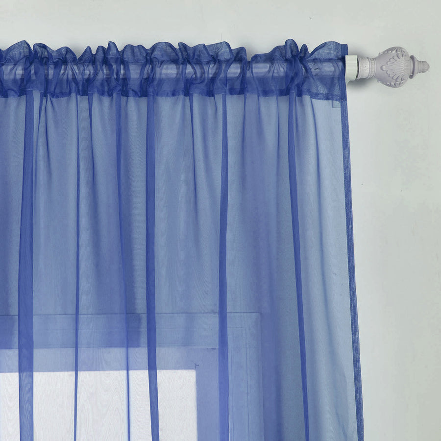 2 Pack | Royal Blue Sheer Organza Curtains With Rod Pocket Window Treatment Panels - 52x108inch