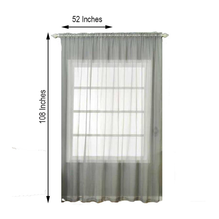 2 Pack | Silver Sheer Organza Curtains With Rod Pocket Window Treatment Panels - 52x108inch