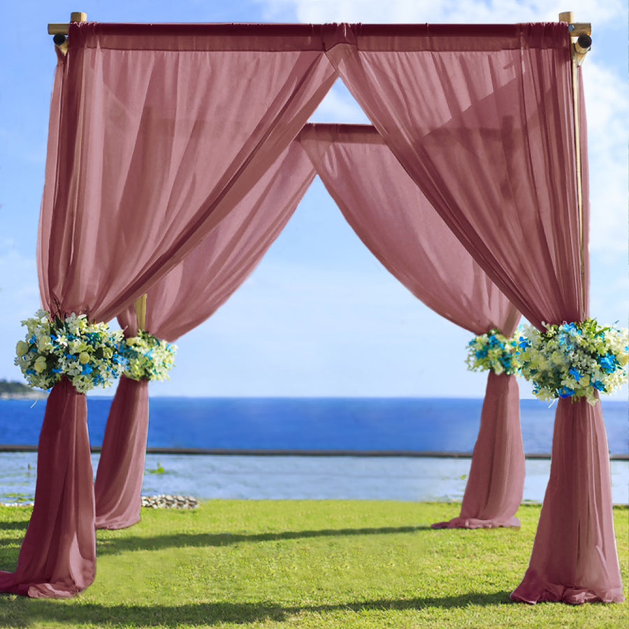 5ftx14ft Premium Burgundy Chiffon Curtain Panel, Backdrop Ceiling Drapery With Rod Pocket