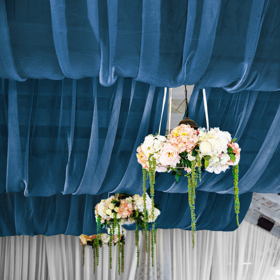 5ftx14ft Premium Navy Blue Chiffon Curtain Panel, Backdrop Ceiling Drapery With Rod Pocket