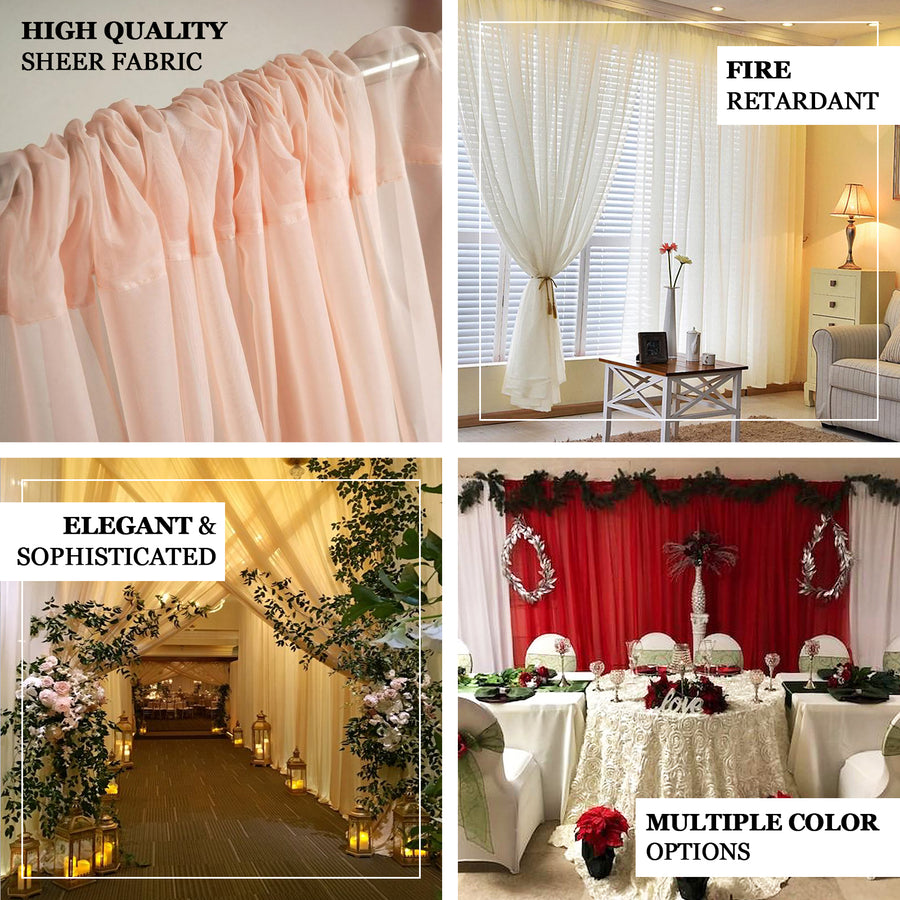 Blush/Rose Gold Fire Retardant Sheer Organza Premium Curtain Panel Backdrops With Rod Pockets