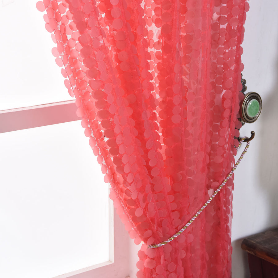 2 Pack | Coral Big Payette Sequin Curtains With Rod Pocket Window Treatment Panels - 52x64inch