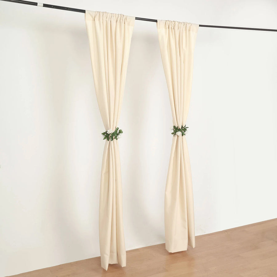 2 Pack Beige Polyester Event Curtain Drapes, 10ftx8ft Backdrop Event Panels With Rod Pockets 130 GSM