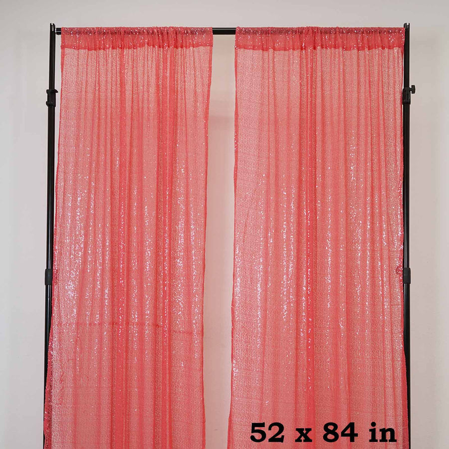 2 Pack | Coral Sequin Curtains With Rod Pocket Window Treatment Panels - 52x84inch
