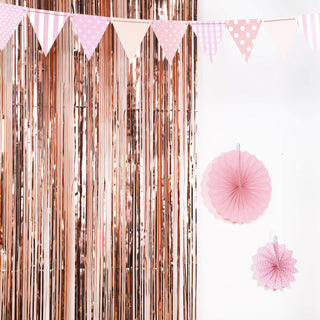 Add a Touch of Elegance with the 8ft Rose Gold Metallic Tinsel Foil Fringe Doorway Curtain Party Backdrop