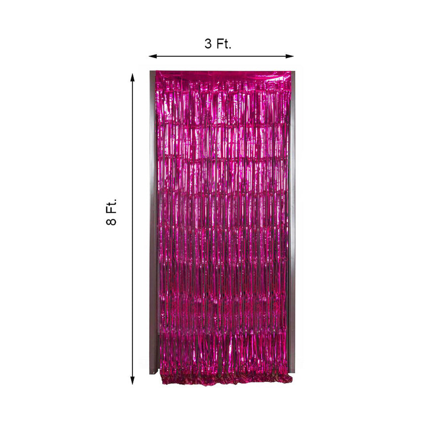 8ft Fuchsia Metallic Tinsel Foil Fringe Doorway Curtain Party Backdrop
