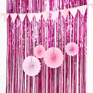 Add a Touch of Glamour with the 8ft Fuchsia Metallic Tinsel Foil Fringe Doorway Curtain