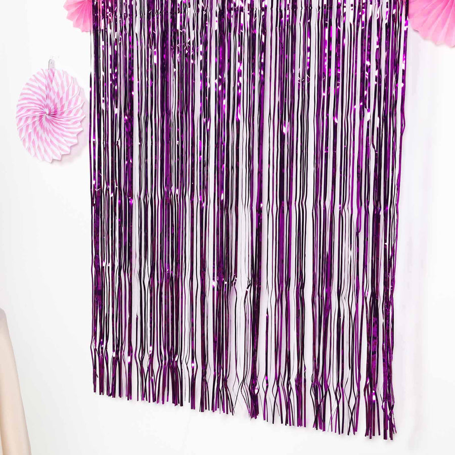 8ft Purple Metallic Tinsel Foil Fringe Doorway Curtain Party Backdrop
