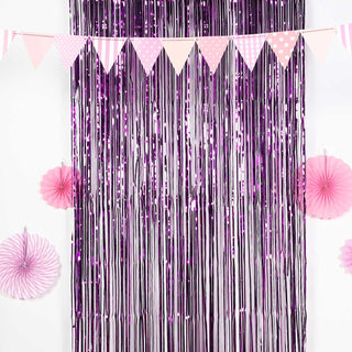 Add a Touch of Glamour with our 8ft Purple Metallic Tinsel Foil Fringe Doorway Curtain