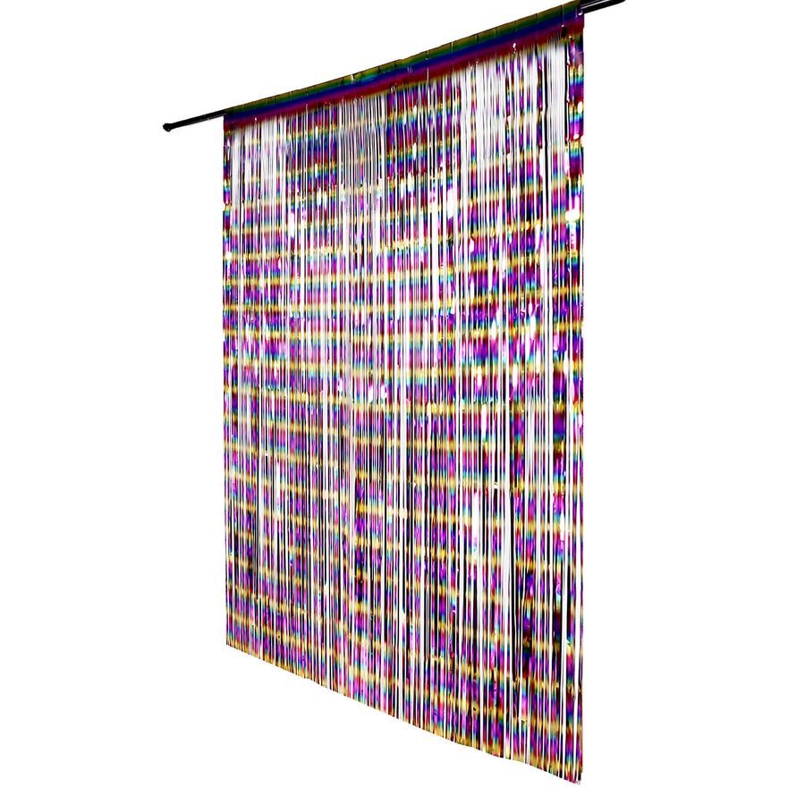8ft Fiesta Rainbow Metallic Tinsel Foil Fringe Doorway Curtain Party Backdrop