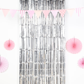 Add a Touch of Glamour with the 8ft Silver Metallic Tinsel Foil Fringe Doorway Curtain