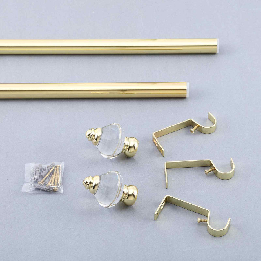 42-126inch Adjustable Metal Curtain Rod Set, Gold, Acrylic Designer Finials