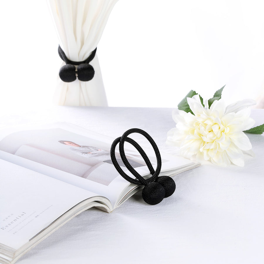 2 Pack | Black Magnetic Curtain Tie Backs For Window Drapes & Backdrop Panels