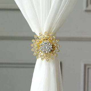 Add Elegance and Style with Gold Crystal Flower Magnetic Curtain Tie Backs