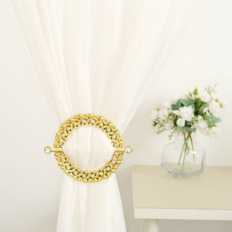 2 Pack | 7inch Gold Barrette Style Acrylic Crystal Curtain Tie Backs