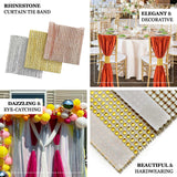 4 Pack | Gold Rhinestone Mesh Velcro Backdrop Curtain Bands, Large Chair Sash Clip Tie Backs