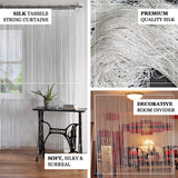 3ftx8ft White/Silver Silk Tassel String Curtains, Decorative Room Divider Panels