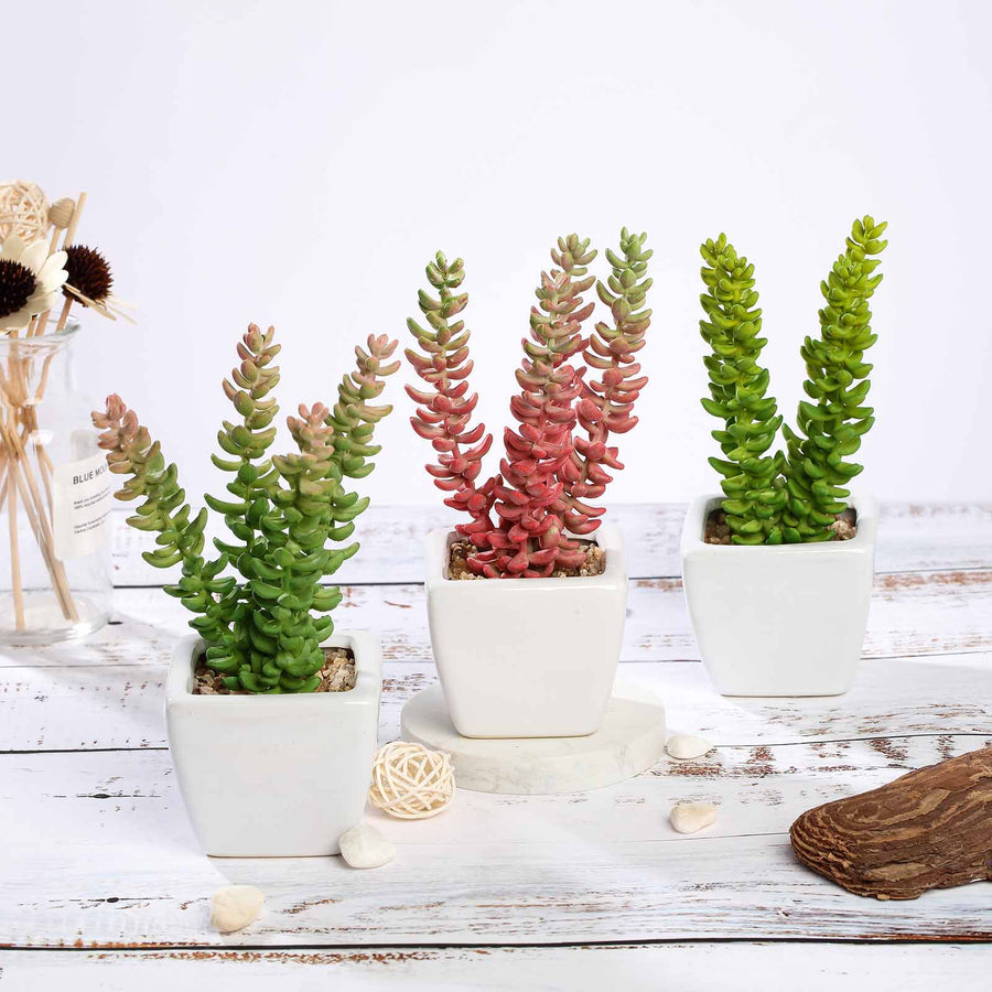 3 Pack | 8inches Ceramic Planter Pot & Artificial Sedum Succulent Plants
