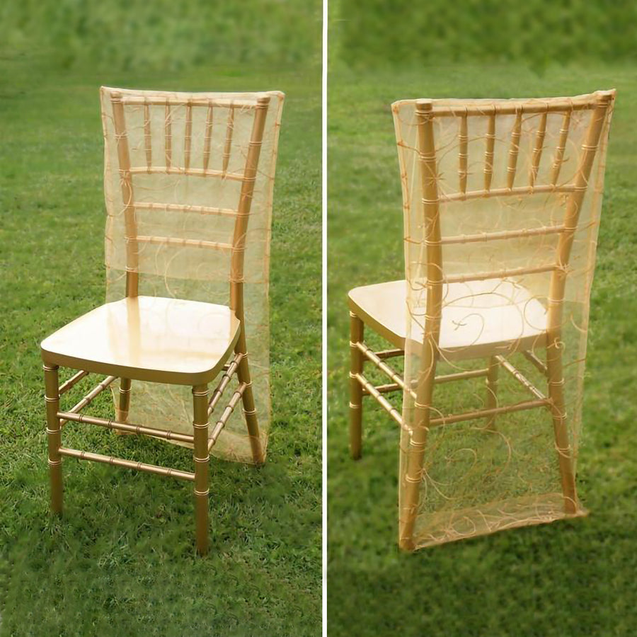 Gold Organza Chiavari Chair Covers | Chair Slipcovers with Satin Embroidery