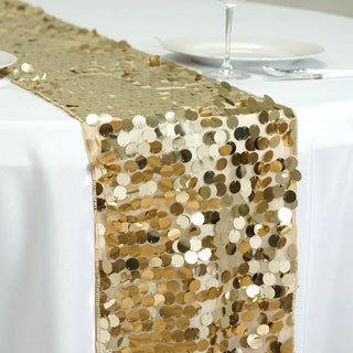 Champagne Big Payette Sequin Table Runner - Add Glamour to Your Event Decor