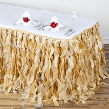 14ft Champagne Curly Willow Taffeta Table Skirt