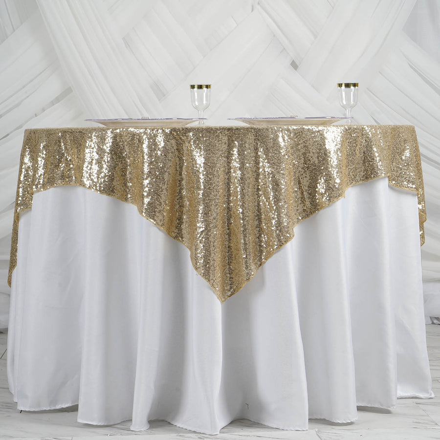 60" x 60" Champagne Duchess Sequin Square Overlay