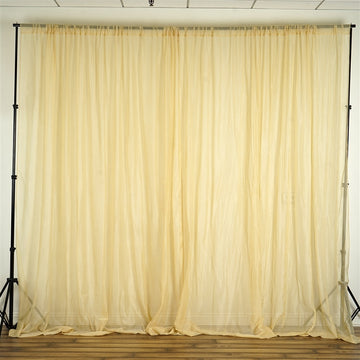 2 Pack Champagne Inherently Flame Resistant Sheer Curtain Panels, Premium Chiffon Backdrops With Rod Pockets - 10ftx10ft