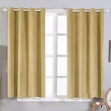 2 Pack | Champagne 330 GSM Premium Velvet Thermal Blackout Curtains With Chrome Grommet Window Treatment Panels - 52"x64"