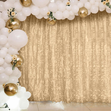 8ftx8ft Champagne 3D Leaf Petal Taffeta Fabric Event Curtain Drapery, Photo Backdrop Panel With Rod Pocket